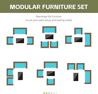 Patio Furniture Set,4 Piece Garden Conversation Set, Outdoor Wicker Rattan Table and Chairs, Black Patio Set, Sectional Sofa with Thick Cushion for Garden, Yard, or Porch (Brown/Blue)