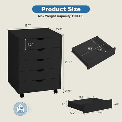 OLIXIS Chest Wood File Cabinet Rolling Organization Storage Dresser with Wheels for Home Office