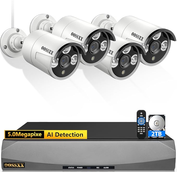 (HD 2.7K 5.0MP with Audio) 60 Days Storage Outdoor Wired Security Camera Systems PoE Outdoor Surveillance Video System