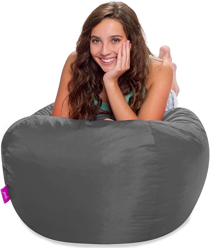 Posh Creations Structured Comfy Seat for Playrooms and Bedrooms, Large Bean Bag Chair, 100in Round Classic Bean Bag, Charcoal Gray