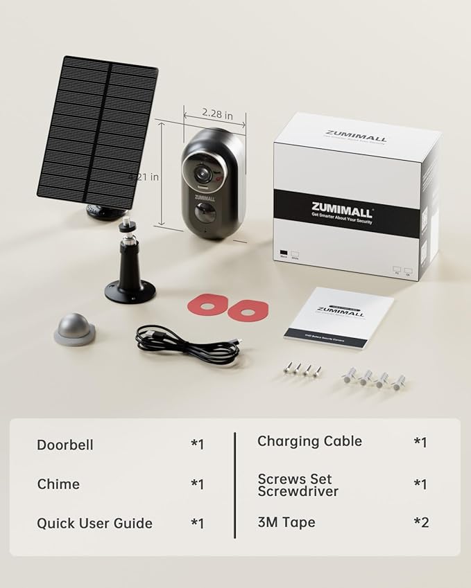 ZUMIMALL Solar Security Cameras Wireless Outdoor, 2Packs, Solar Camera Outdoor Wireless, 2.4G WiFi Battery Camera, 3MP Color Night Vision, Magnetic Mount, Siren,PIR/AI Analyse, IP66, Cloud, Alexa