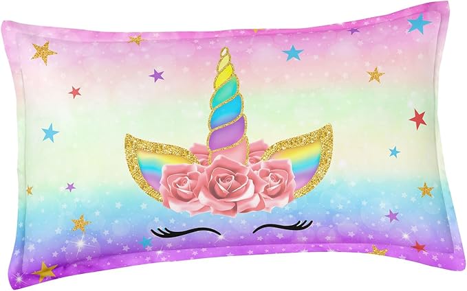 Unicorn Bedding Twin for Girls, Colorful Rainbow Comforter Set with Pink Unicorn Bedding Comforter, Cute Bed Set for Kids Teens, Ultra Soft and Fluffy