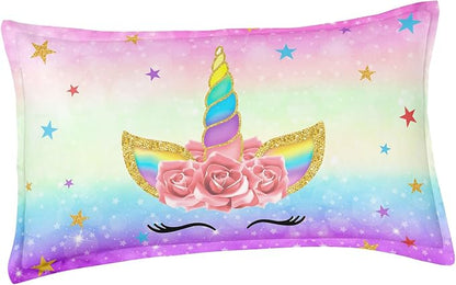 Unicorn Bedding Twin for Girls, Colorful Rainbow Comforter Set with Pink Unicorn Bedding Comforter, Cute Bed Set for Kids Teens, Ultra Soft and Fluffy