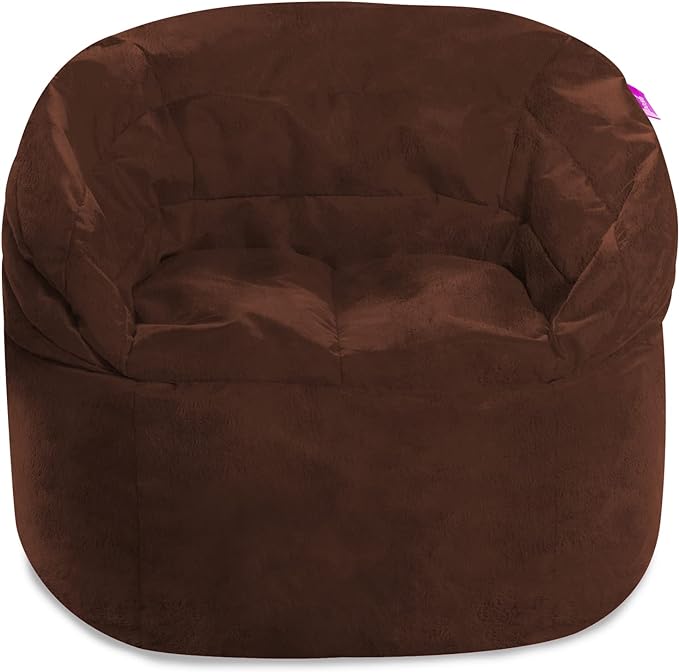 Posh Creations Structured Comfy Bean Bag Chair for Gaming, Reading, and Watching TV, Sonoma Lounge, Rabbit Fur - Brown