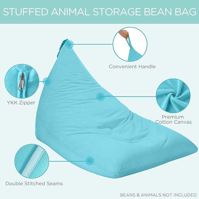 Aubliss Stuffed Animal Storage Bean Bag Chairs Cover, 50"x 35" Extra Large Velvet Bean Bags Chair for Kids & Adults, Ultra Soft Zipper Beanbag Toy Storage for Boys Girls - Blue