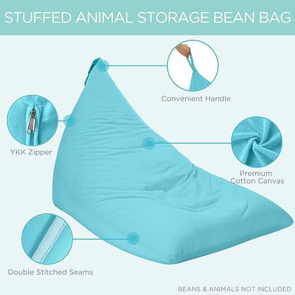 Aubliss Stuffed Animal Storage Bean Bag Chairs Cover, 50"x 35" Extra Large Velvet Bean Bags Chair for Kids & Adults, Ultra Soft Zipper Beanbag Toy Storage for Boys Girls - Blue