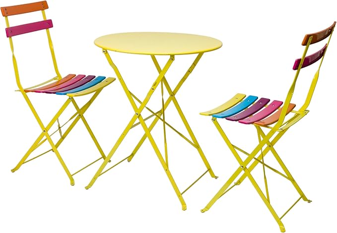 Alpine Corporation MSY114A Rainbow Metal Bistro Set w Two, Table: 24" L x 24" W x 28" H Chair: 16" L 18" W x 32" H