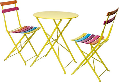 Alpine Corporation MSY114A Rainbow Metal Bistro Set w Two, Table: 24" L x 24" W x 28" H Chair: 16" L 18" W x 32" H
