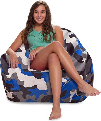 Posh Creations Structured Comfy Bean Bag Chair for Gaming, Reading and Watching TV, Malibu Lounge, Nylon - Camo Blue and Brown