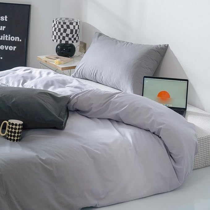 Gradient Gray Comforter Set Ombre White Gray Bedding Set Twin Women Aesthetic Comforter 3 PCs Gray Color Bed Comforter Set Twin Gradient White and Gray Comforter Set Twin