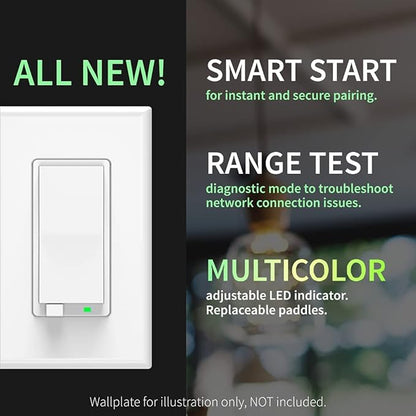 Zooz 800 Series Z-Wave Long Range Dimmer Switch ZEN72 800LR, White | Direct 3-Way (No Add-On Switch Needed) | Z-Wave Hub Required