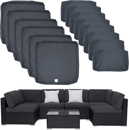ClawsCover 14Pack Outdoor Patio Seat and Back Cushions Replacement Covers Fit for 7Pieces 6-Seater Wicker Rattan Sectional Couch Chair Furniture Set,Dark Grey-Include Cover Only (Large)