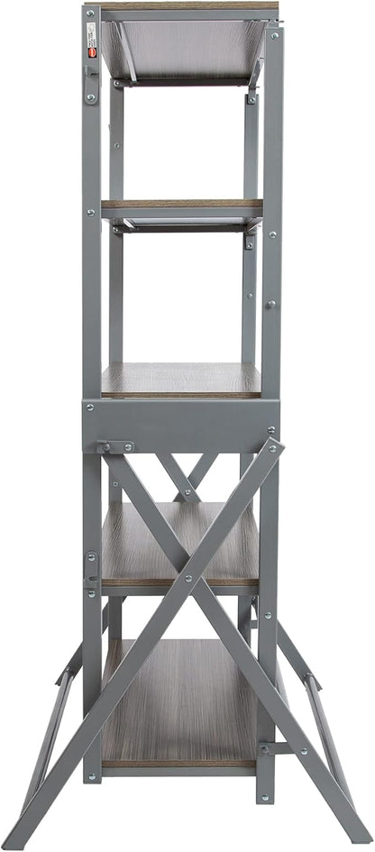 Origami Modern 2 in 1 Shelf to Table Style, Organizer Deco Rack Magically Turn to a Table/Desk in a Second,Fully Assembled, Platinum/Gray US Patent Pending (STT-PLAGRY)