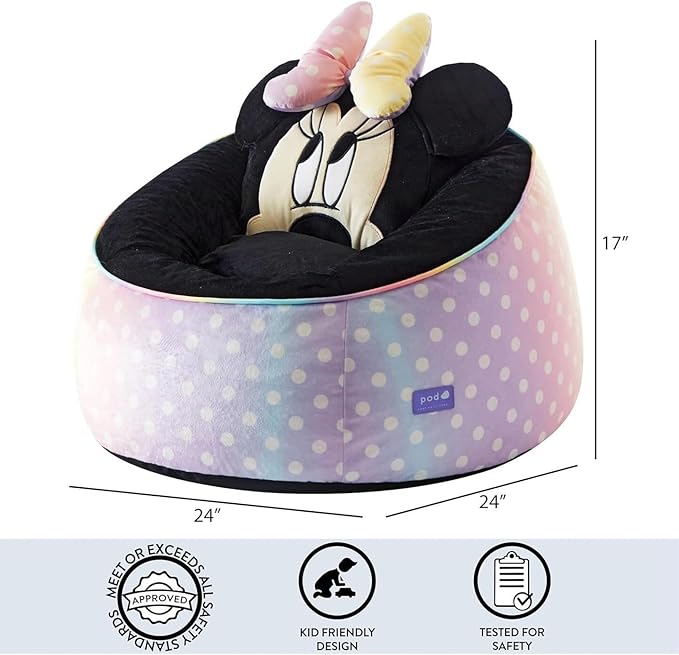 Idea Nuova Disney Minnie Mouse Hillside by pod Plush Kids Bean Bag Chair, 24" Hx24 Hx17 H, Large
