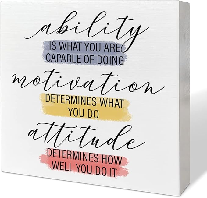 Home Office Desk Wooden Box Sign Decor, Ability Is What You Are Capable of Doing, Inspirational Quotes Desk Decor Motivational Desk Decorations for Women Men Student Office Classroom School