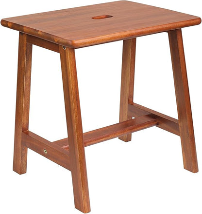 Rectangular Acacia Wood Stool (16.7"D x 13"W x 17.7"H) Small Bench Seat, Small End Table Stool, Bathroom Stool Wood, Plant Stool, Makeup Stool, Perfect Size for Living Room,Bathroom(Light Brown Color)