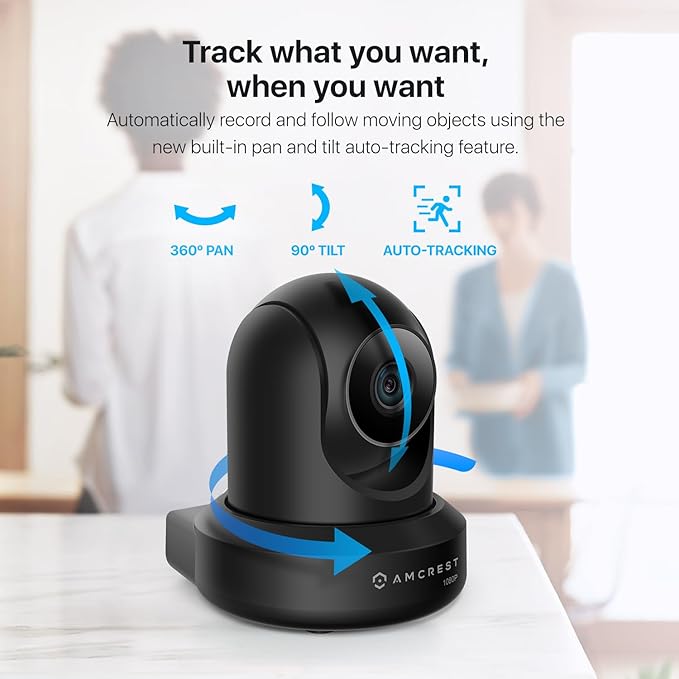 Amcrest 2-Pack 1080p WiFi Camera Indoor, 2MP Pan/Tilt Home Security Camera, Auto-Tracking, Motion & Audio Detection, Enhanced Browser Compatibility, H.265, Two-Way Talk 2PACK-IP2M-841B-V3 (Black)