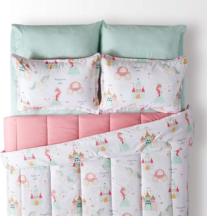 SLEEP ZONE Kids Bedding Comforter Set Full/Queen Size - Super Cute & Soft Kids Bedding 7 Pieces Set with Comforter, Sheet, Pillowcase & Sham (Princess Castle)