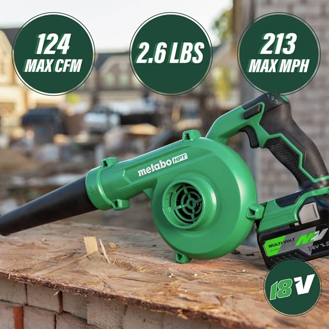 Metabo HPT 18V MultiVolt™ Cordless Li-Ion Compact Blower | Tool Only - No Battery | Variable Speed | 3 Speed Selector to Reduce Fatigue | 124 CFM | 213 MPH | Lifetime Tool Warranty | RB18DCQ4