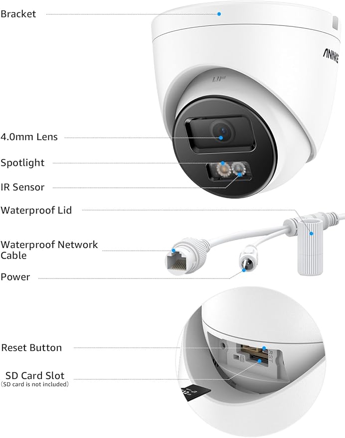 ANNKE C800 2Pack 4K Ultra HD PoE IP Security Camera AI Human Vehicle Detection, 8MP Outdoor Turret Camera with Audio Recording, 4.0mm Lens Wide Angle, Spotlight Color Night Vision, Up to 512GB SD Card