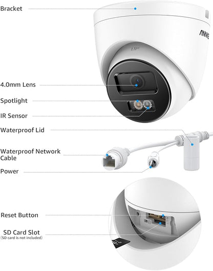 ANNKE C800 2Pack 4K Ultra HD PoE IP Security Camera AI Human Vehicle Detection, 8MP Outdoor Turret Camera with Audio Recording, 4.0mm Lens Wide Angle, Spotlight Color Night Vision, Up to 512GB SD Card