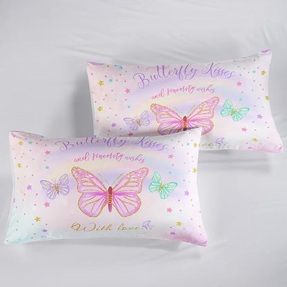 CVHOUSE Butterfly Bedding Set,Butterfly Comforter Full,Butterfly Comforter Set for Girls Kids Teens,Butterflies Quilt Set with 1 Comforter and 2 Pillow Cases- 3 Piece