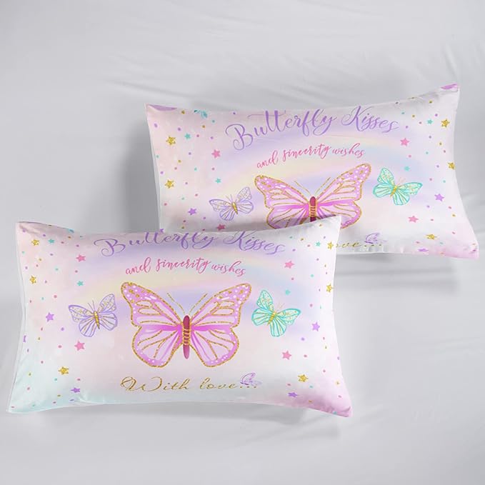 CVHOUSE Butterfly Bedding Set,Butterfly Comforter Queen,Butterfly Comforter Set for Girls Kids Teens,Butterflies Quilt Set with 1 Comforter and 2 Pillow Cases- 3 Piece