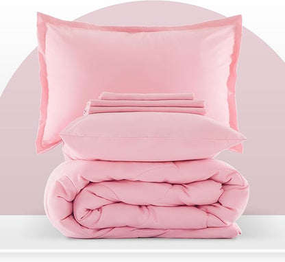 SLEEP ZONE Kids Pink Bedding Comforter Set Full/Queen Size - Super Cute & Soft Girls Bedding 7 Pieces Set with Comforter, Sheet, Pillowcase & Sham (Cinquefoil Pink)