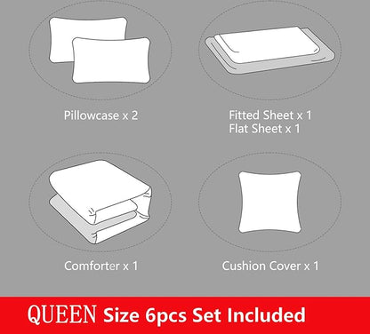6 Pieces Bed in A Bag Gamer Bedding Set for Boys Kids Adult Gaming Comforters Set,Boys Bed in A Bag Set Full Size Comforter with Fitted Shee Flat Sheet Pillowcase pillowsham,DJT5002Queen