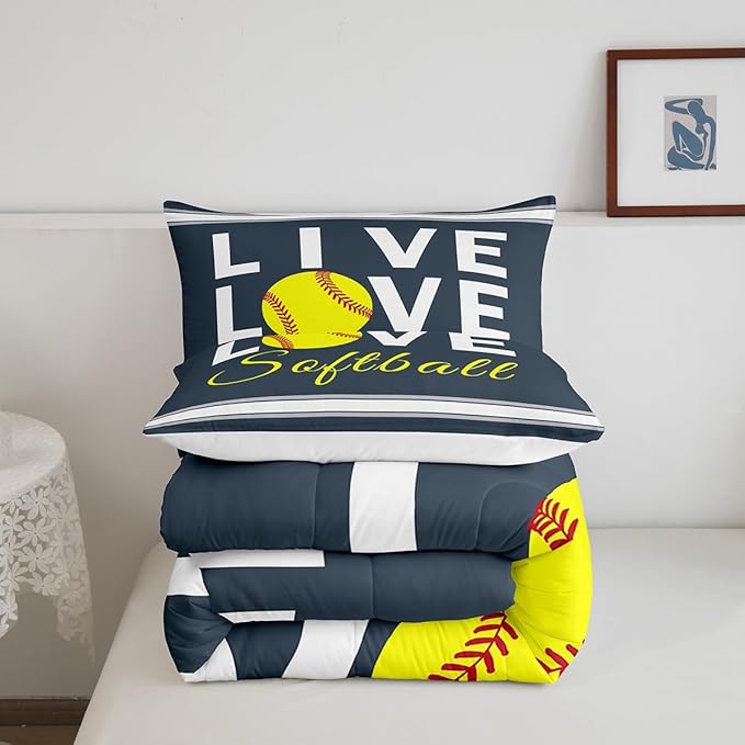 Feelyou Kids Softball Comforter Set Queen Size Softball Gaming Bedding Set for Boys Girls Teens Bedroom Decor Sports Theme Comforter Women Men Baseball Gaming Duvet Set with 2 Pillow Case