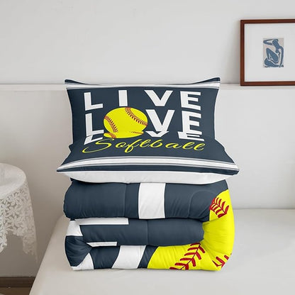 Feelyou Kids Softball Comforter Set Queen Size Softball Gaming Bedding Set for Boys Girls Teens Bedroom Decor Sports Theme Comforter Women Men Baseball Gaming Duvet Set with 2 Pillow Case