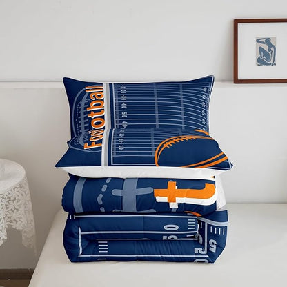 Feelyou Football Bedding Set Full Size Rugby Sports Comforter Set for Kids Boys Girls Decor Soccer Ball Game Comforter Microfiber American Football Duvet Set Bedroom Quilt Set