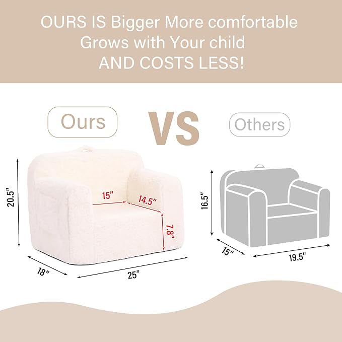 Tiita Kids Sofa Couch, Toddler Foam Sofa Chair, Comfy Child Lounge Chair with Carrying Handle & Side Pockets, Baby Plush Armrest Chair, Lightweight Reading Sofa Chair for Girl or Boy (Beige)