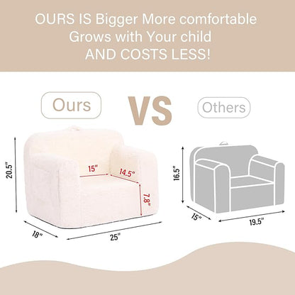 Tiita Kids Sofa Couch, Toddler Foam Sofa Chair, Comfy Child Lounge Chair with Carrying Handle & Side Pockets, Baby Plush Armrest Chair, Lightweight Reading Sofa Chair for Girl or Boy (Beige)