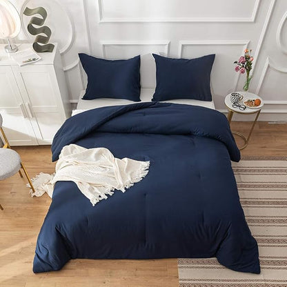 Solid Navy Comforter Set Cal King Navy Blue Bedding Set Soft Pure Navy Blue Bedding Quilt Men Navy Blue Blanket Women Breathable Durable Bed Comforter Set Dark Navy Blue Bedding Set Cal King