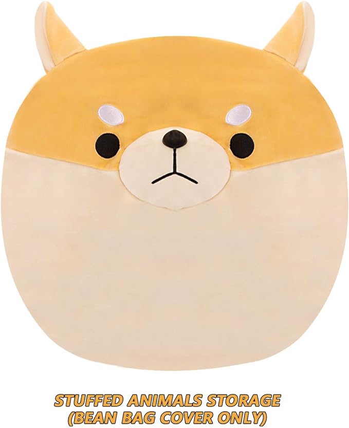 Stuffed Animal Storage Bean Bag Chair Cover for Kids Yellow Dog Shiba Inu Bean Bag Chair for Girls XX-Large Size Toy Organizer Cover Only Without Filling