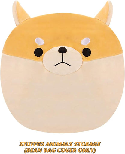 Stuffed Animal Storage Bean Bag Chair Cover for Kids Yellow Dog Shiba Inu Bean Bag Chair for Girls XX-Large Size Toy Organizer Cover Only Without Filling