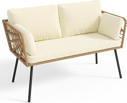 YITAHOME Wicker Outdoor Loveseat, All-Weather Patio Sofa for Balcony, Backyard, Pool, Porch, Deck, Outdoor Sectional Furniture Set with Table & Cushions - Beige