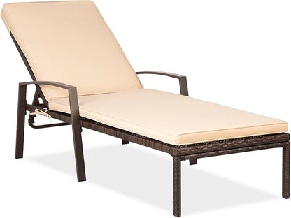 Pamapic Patio Lounge Chair, Patio Chaise Lounges with Thickened Cushion, PE Rattan Steel Frame Pool Lounge Chair Set for Patio Backyard Porch Garden Poolside(Beige)