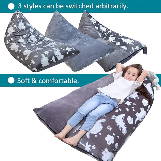 Stuffed Animal Storage Bean Bag Chair Cover, Plush Toys Organizer, Animals Doll Holder, Extra Large Lounger with Handle and Zipper Super Soft for Kids and Teans -Dinosaur Style