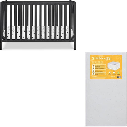 Delta Children Heartland 4-in-1 Convertible Crib, Black + Twinkle Galaxy Crib and Toddler Mattress (Bundle)