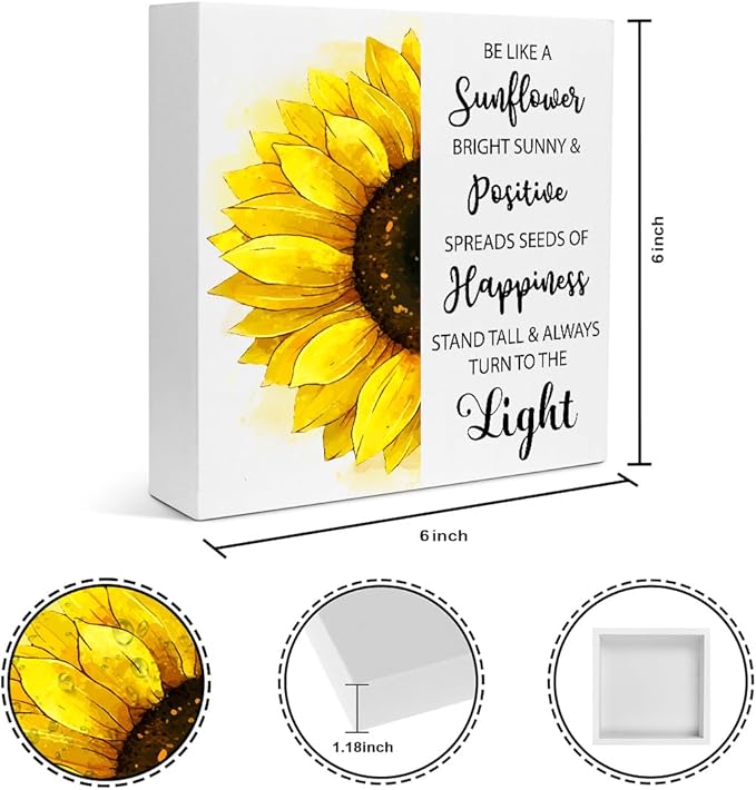 Creoate Sunflower Desk Decor, Inspirational Wood Block Sign Desk Decorations for Home Girls Room Dorm Office Desk Shelf Table Decor - Be Like a Sunflower Bright Sunny and Positive Uplifting Positive
