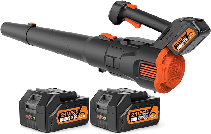 Leaf Blower Cordless - 500CFM 150MPH Brushless Electric Leaf Blower with Battery and Charger, 20V 2 packs 5.0 Ah Battery Powered Leaf Blower, for Lawn Care Yard Porch Driveway Patio Clean