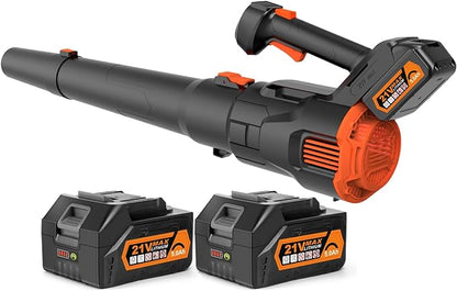 Leaf Blower Cordless - 500CFM 150MPH Brushless Electric Leaf Blower with Battery and Charger, 20V 2 packs 5.0 Ah Battery Powered Leaf Blower, for Lawn Care Yard Porch Driveway Patio Clean