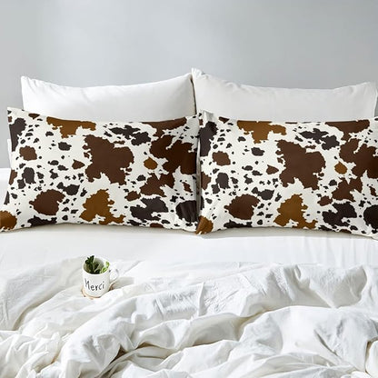 Cow Print Comforter Set Full Size Cowhide Bedding Set for Boys Girls Man Women Bedroom Decor Brown Bull Cattle Skin Down Comforter Wildlife Fur Hair Farmhouse Animal Skin Duvet Set
