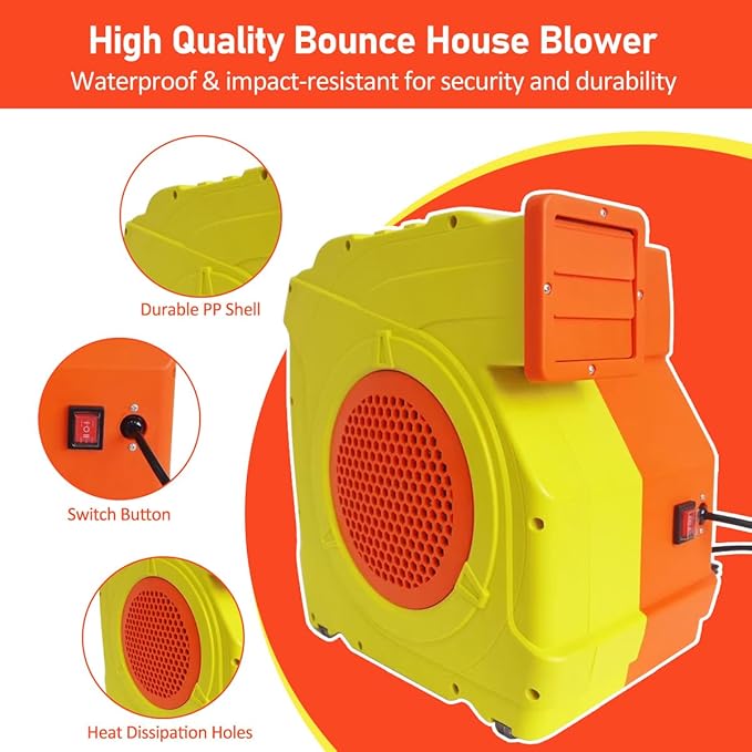 Inflatable Bounce House Blower,1400W-1600W,1.7 HP & 2 HP Dual Speed Inflatable Blower,Powerful Bounce House Air Blower Fan for Large Inflatable Bounce House, Bouncy Castle and Slides