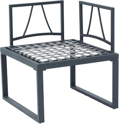 4 Piece Outdoor Patio Furniture Wicker L-Shaped Sectional Sofa Set with Built-in Side Table&Wood TeaTable, 5-Seater Seating Group Couch, for Garden Backyard, Dark Grey Cushion