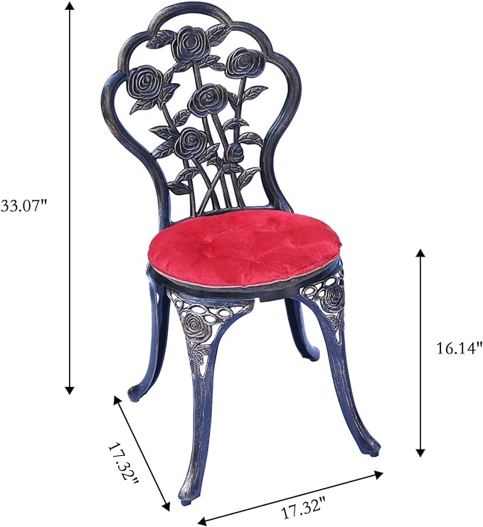 Mandolin Patio Table and Chairs,5 Piece Outdoor Dining Set,Rust-Resistant Cast Aluminum Bistro Set with Cushion.Rose Design (Copper)
