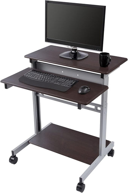 Stand Up Desk Store Rolling Adjustable Height Two Tier Standing Desk Computer Workstation (Silver Frame/Dark Walnut Top, 32" Wide)