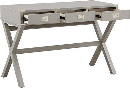 OSP Home Furnishings Wellington 46-Inch Writing Desk with Power Hub and 3 Storage Drawers, Grey